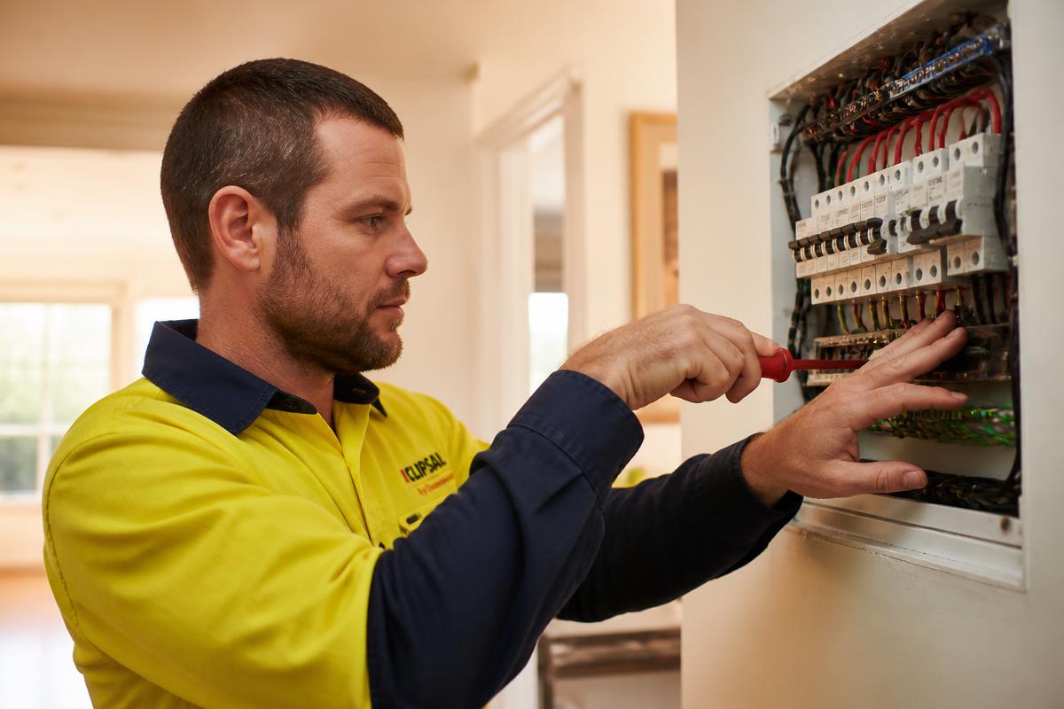 Electricians working on the job